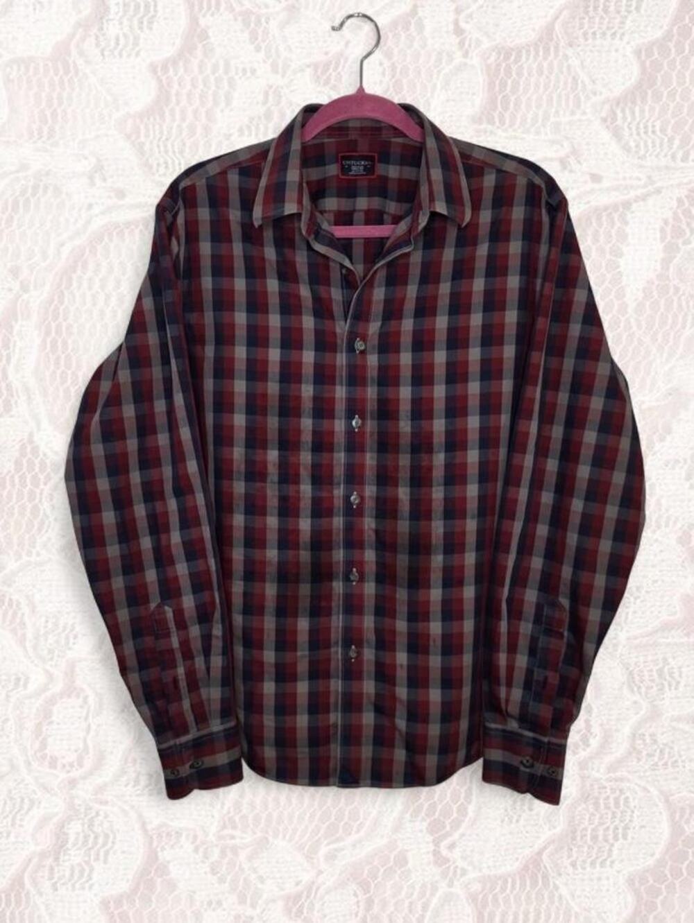 UNTUCKit Men's Plaid Check Shirt Medium Burgundy Navy NWOT